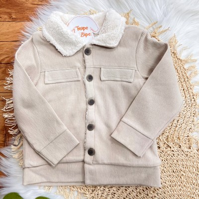 Conj. Casaco Canelado com Pelinho e Calça de Moletom - Areia